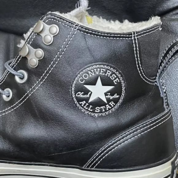 Converse All Star Black Leather High Top, Fuzzy Sherpa Liner  8 men/10 women - Picture 11 of 11